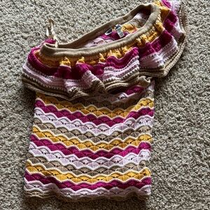 Striped Crochet Off-Shoulder Top in Pink, Mustard & Tan